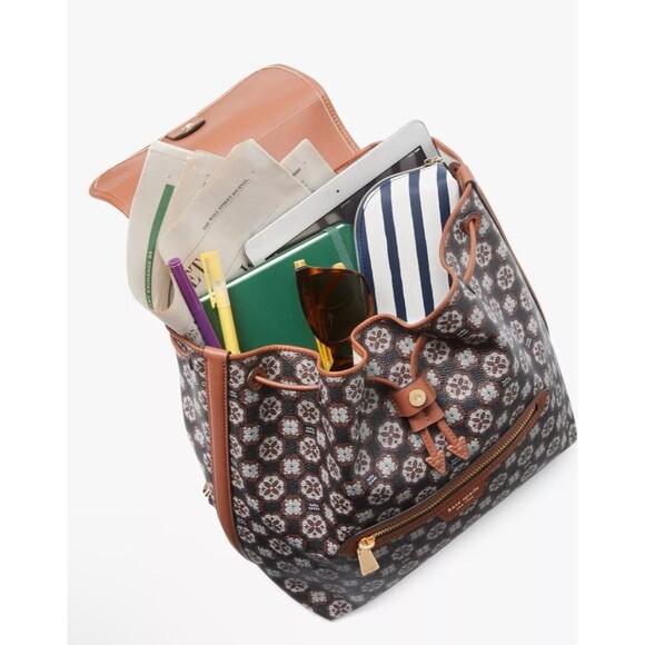 New Kate Spade Flower Monogram Coated Canvas Medium Backpack Black Multi - Picture 6 of 6